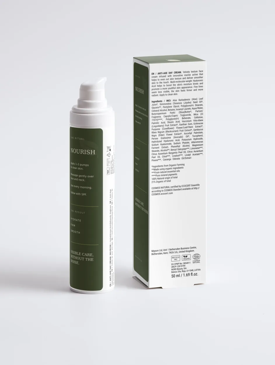 Daily Dew Cream, achterkant van flacon en doosje