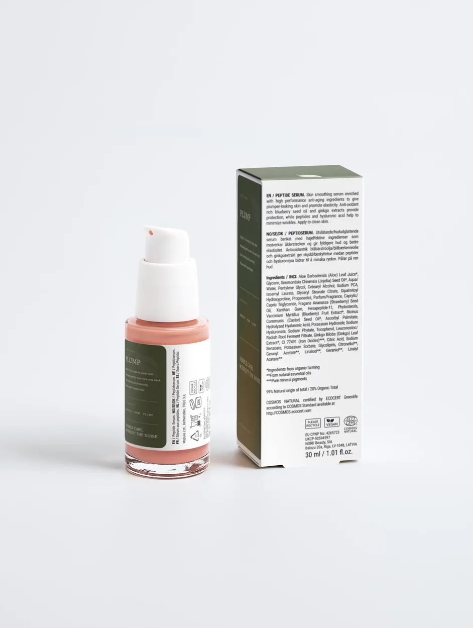 Peptide Dew Serum, achterkant van flacon en doosje