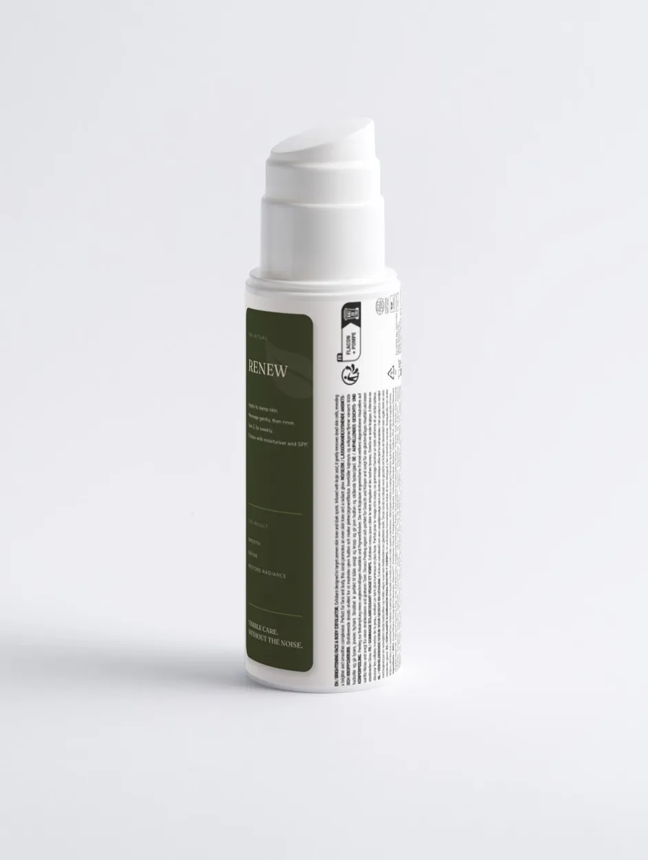 Achterkant van de Radiance Restore-flacon met gebruik en ingrediënten